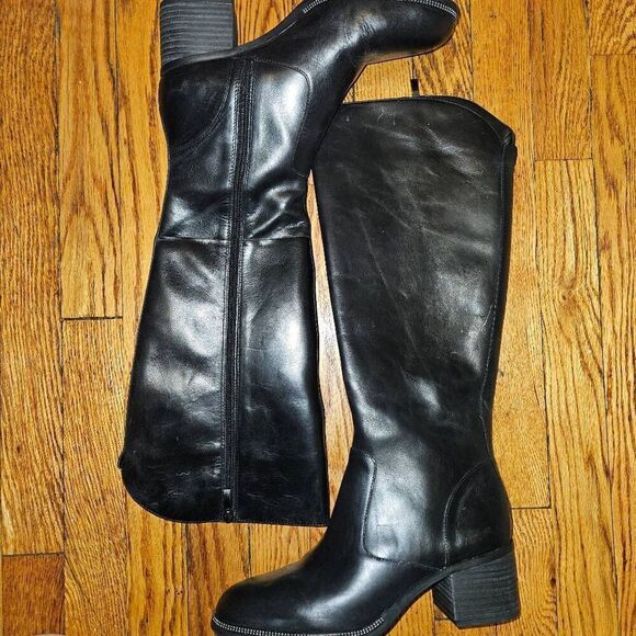 Franco Sarto Lauralei Black Leather Upper Tall Boots Size 9M Like New - Picture 1 of 9